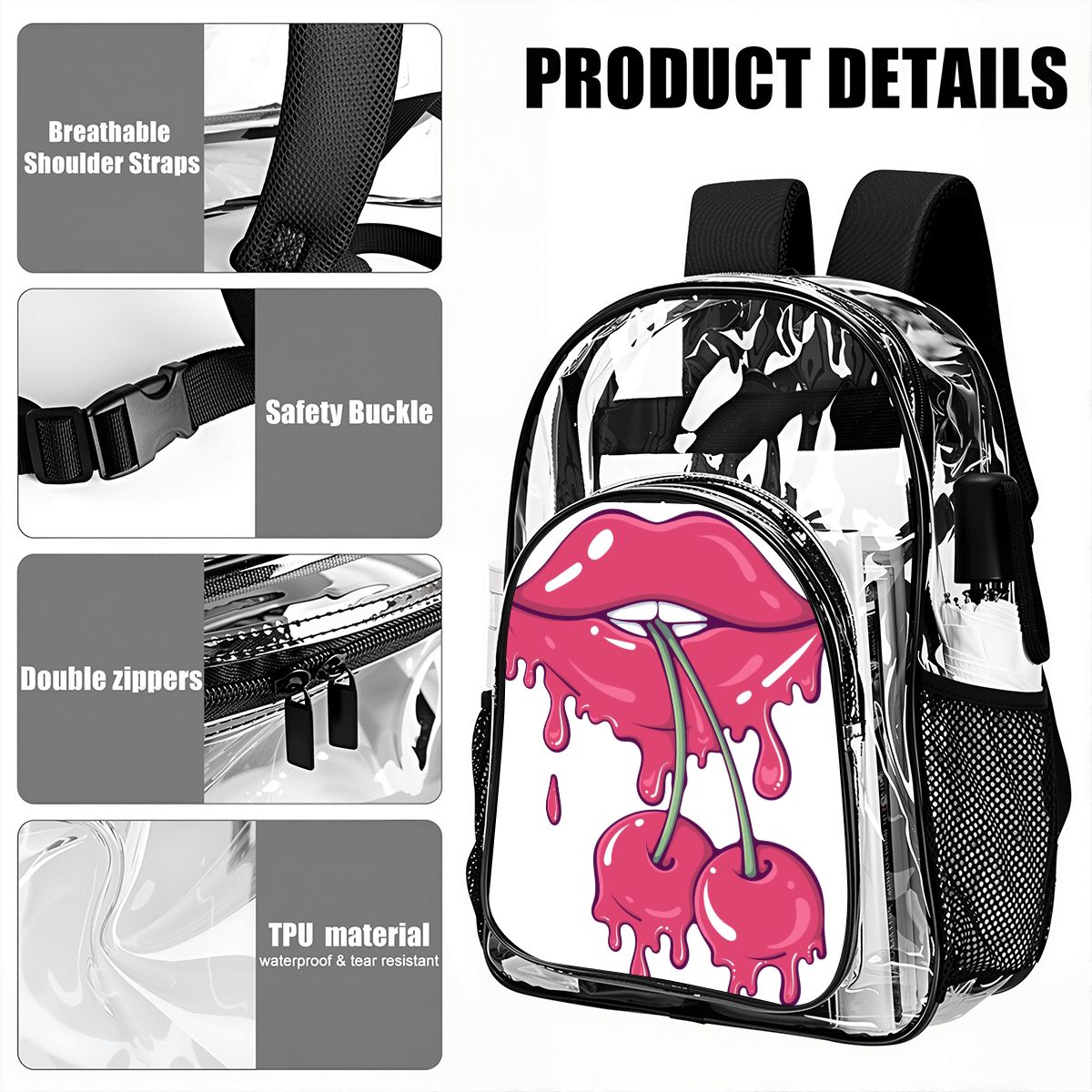 Clear Backpack with Mesh Pocket
